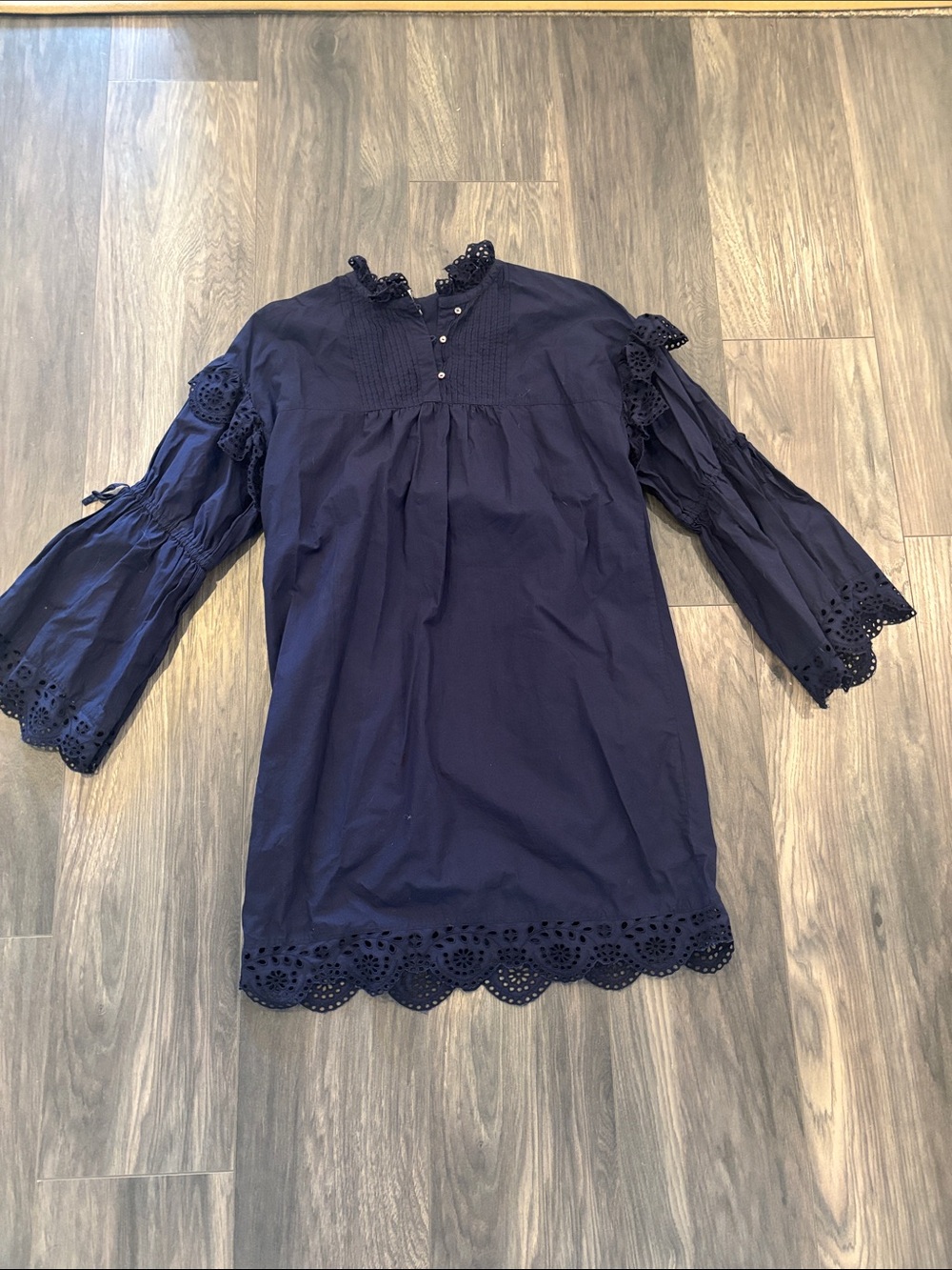 Joie Navy Eyelet-Trim Pintuck Blouse - S